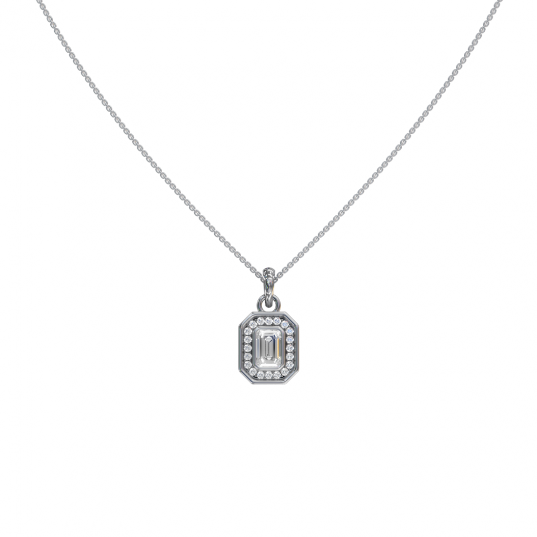 Emerald-Cut Diamond Halo Pendant