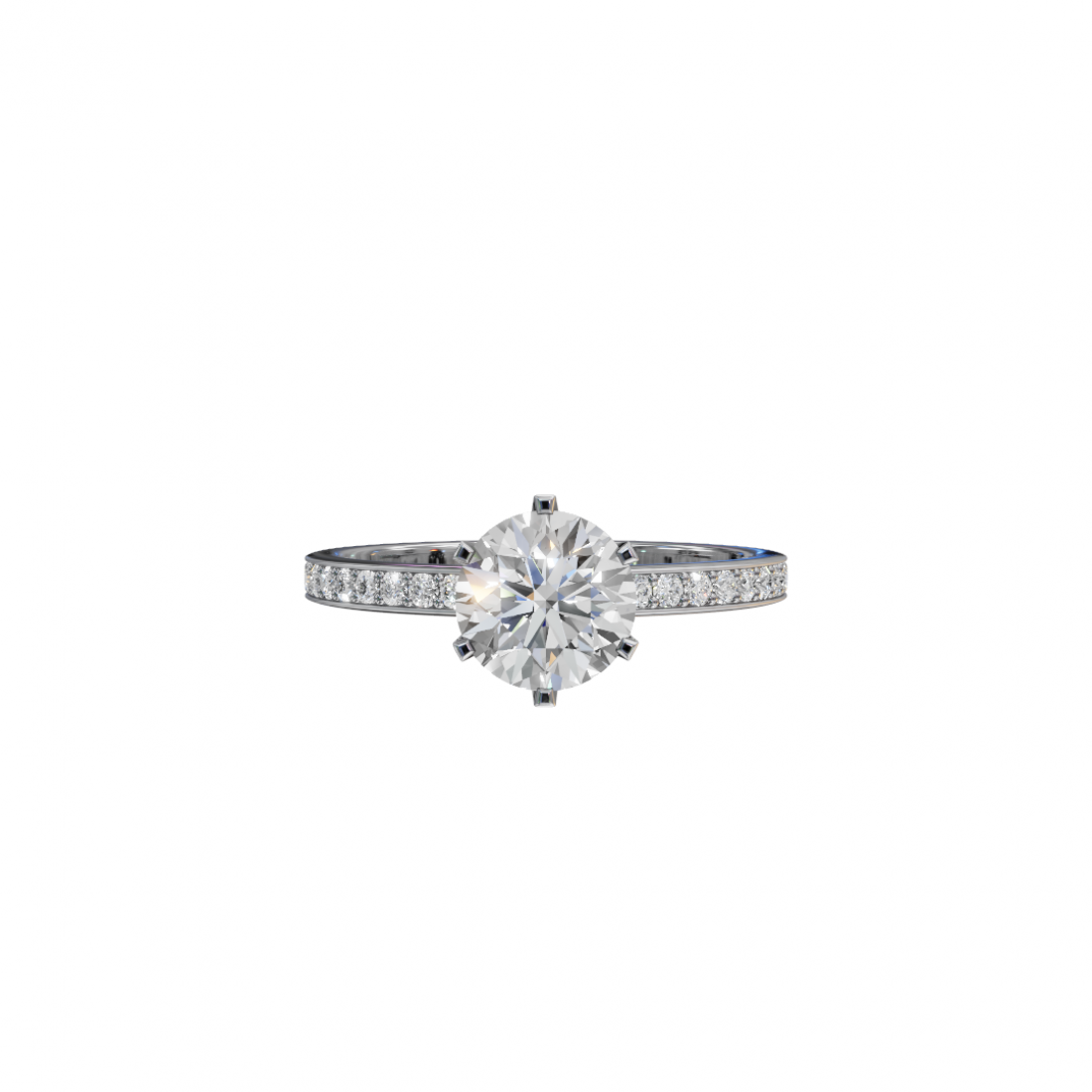 Classic Cut Diamond Ring with Pave Band 