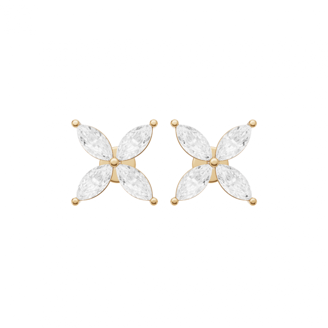 Floral Marquise 4 Petals Diamond Stud Earrings