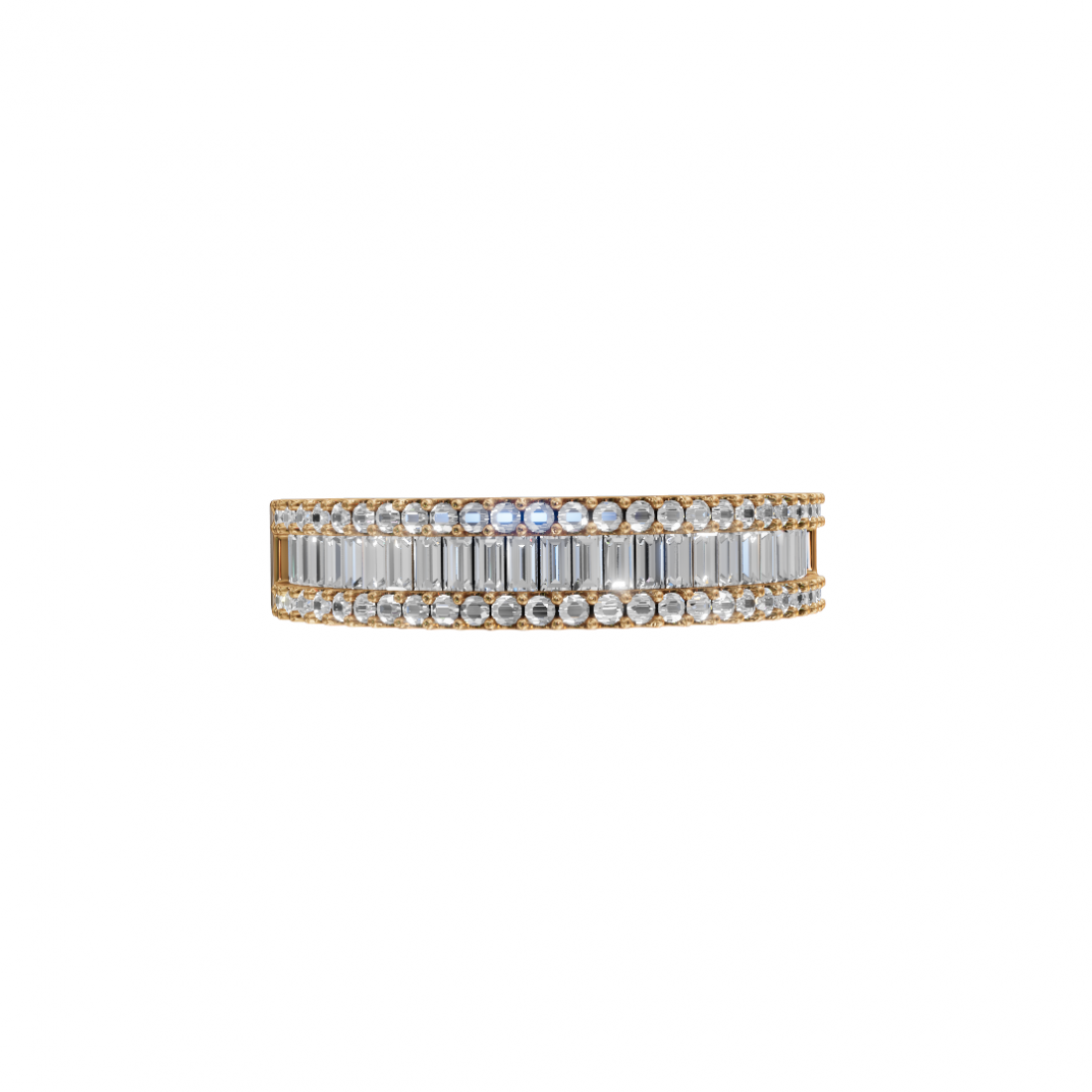 Baguette and Round Diamond Triple Row Band