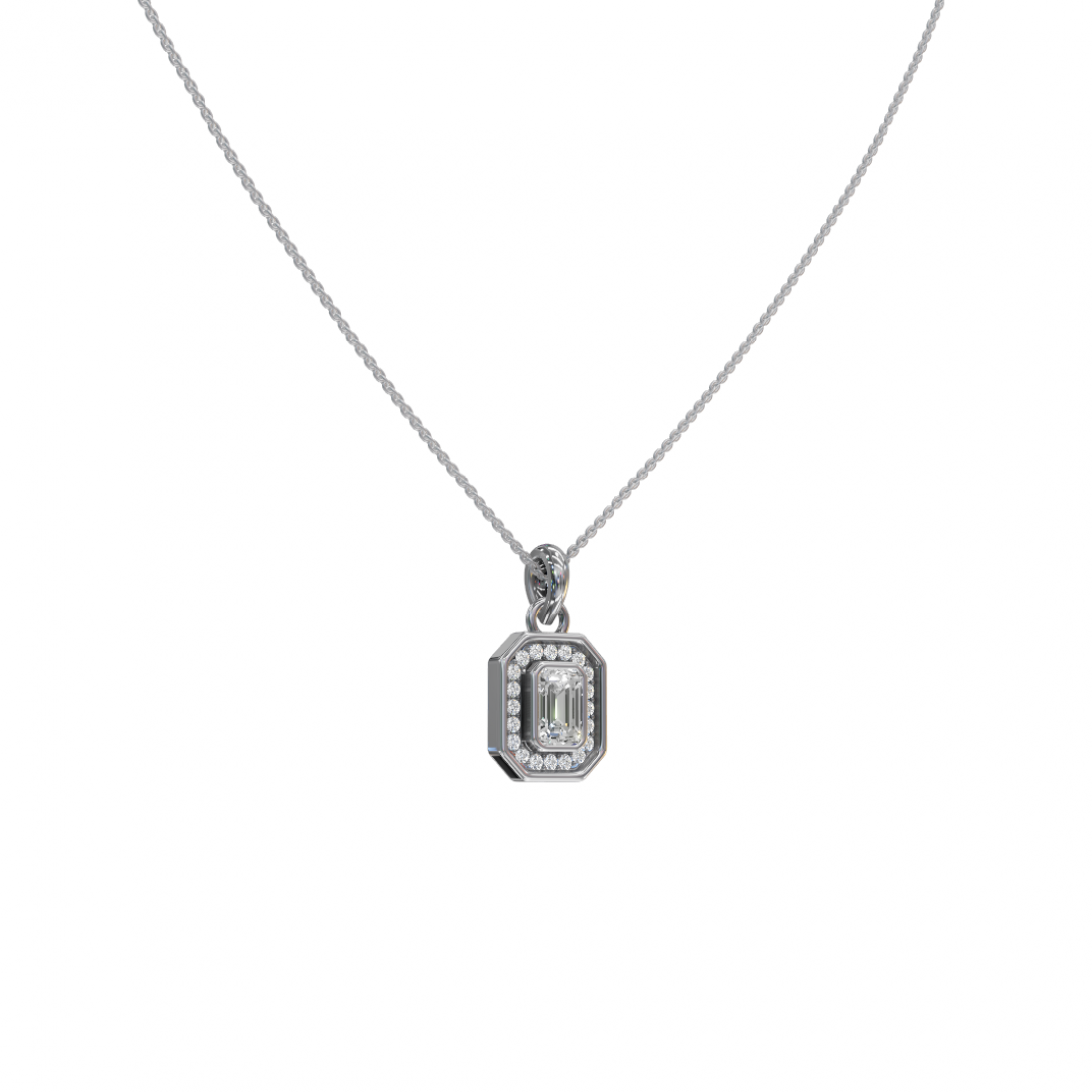 Emerald-Cut Diamond Halo Pendant