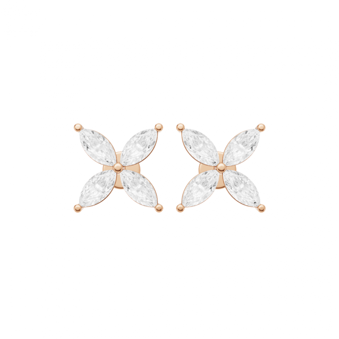 Floral Marquise 4 Petals Diamond Stud Earrings