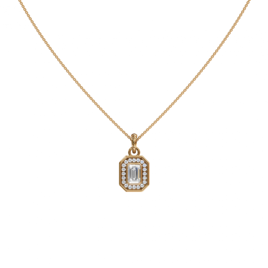 Emerald-Cut Diamond Halo Pendant