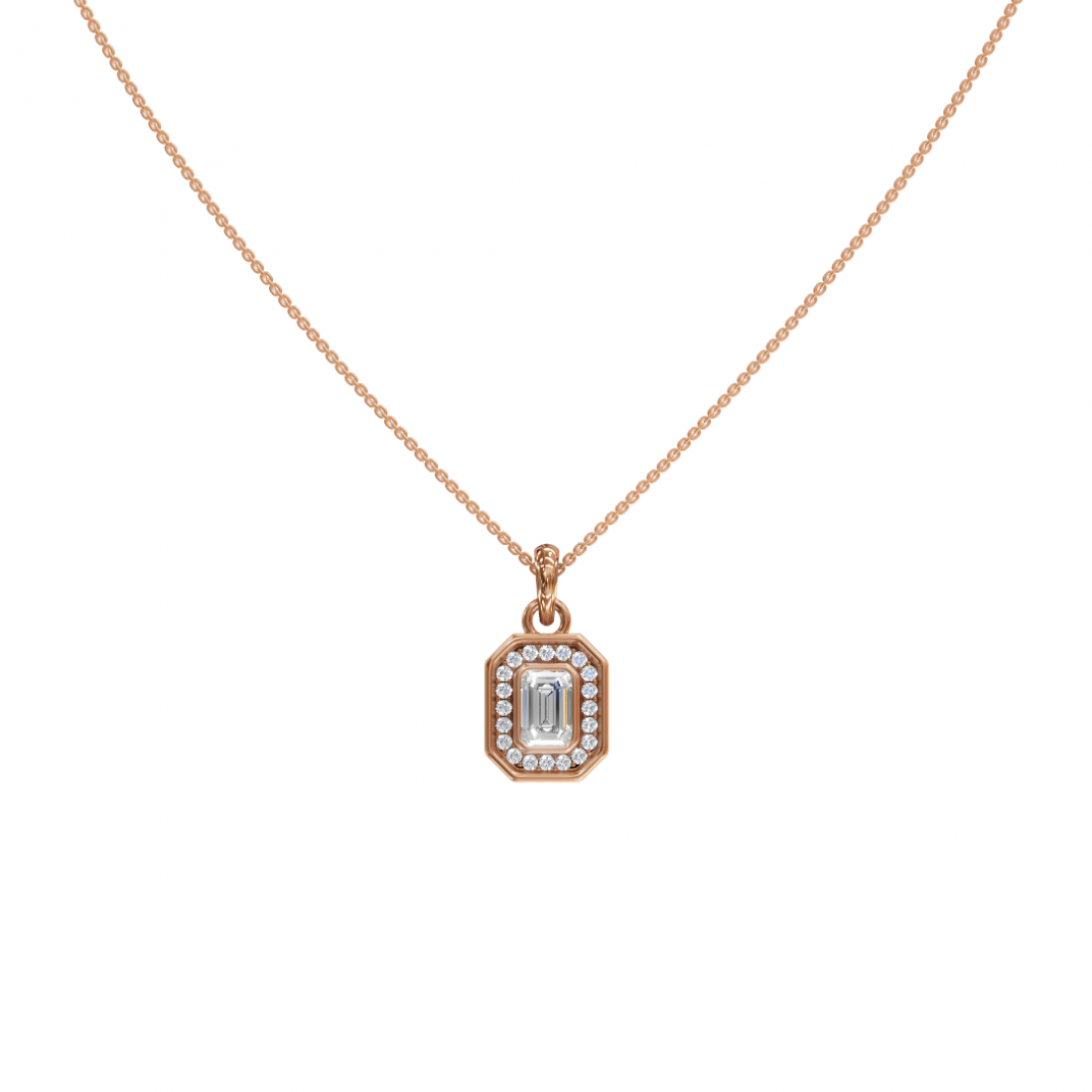 Emerald-Cut Diamond Halo Pendant
