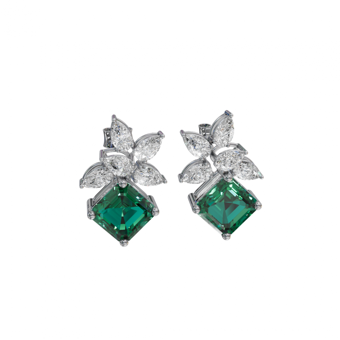 Emerald & Pear Cut Diamond Earrings Emerald & Pear Cut Diamond Earrings