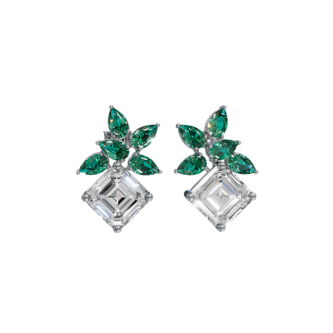 Emerald & Pear Cut Diamond Earrings Emerald & Pear Cut Diamond Earrings