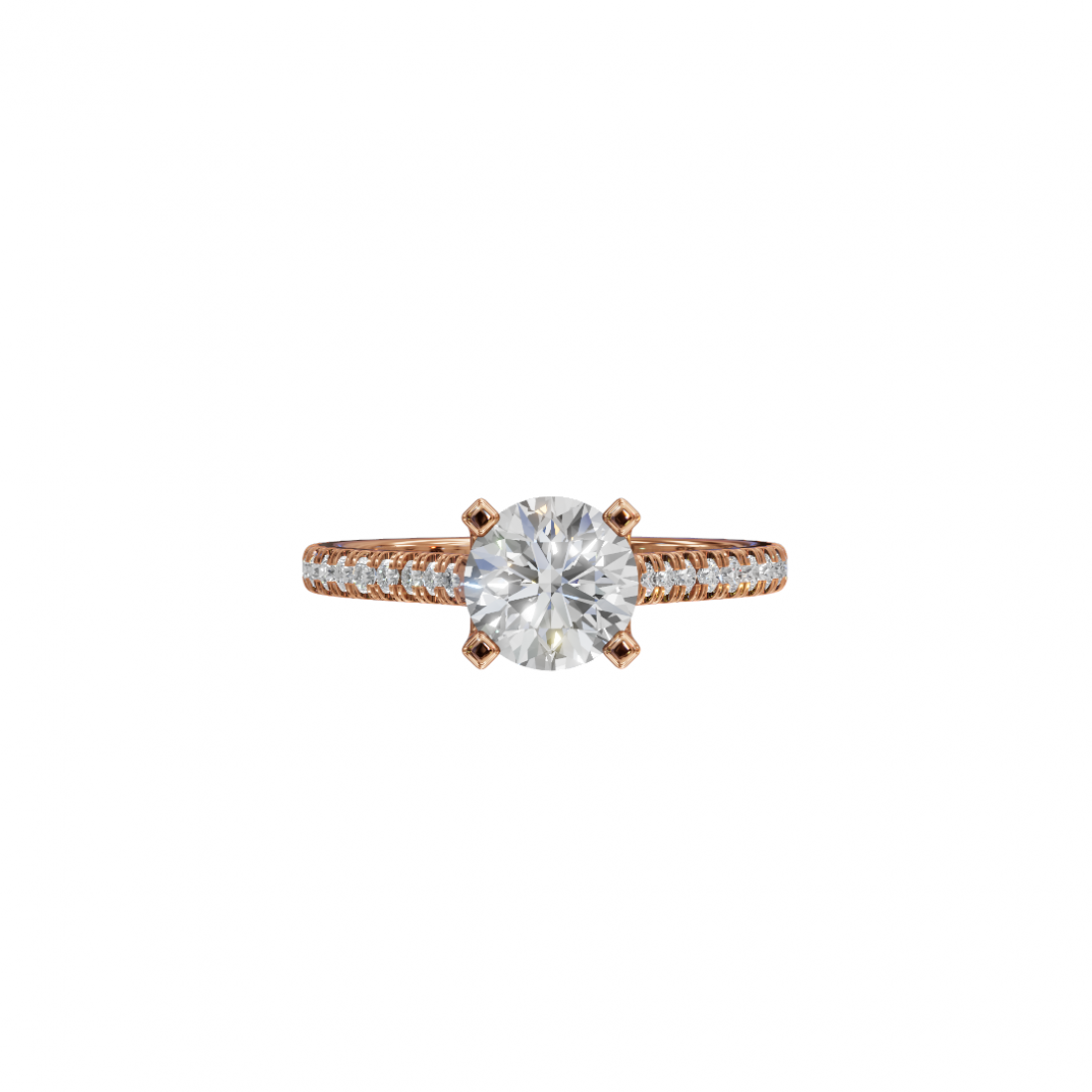 Four Prong Classic Round Shaped Diamond Ring – Cathedral Pavé Setting Four Prong Classic Round Shaped Diamond Ring – Cathedral Pavé Setting
