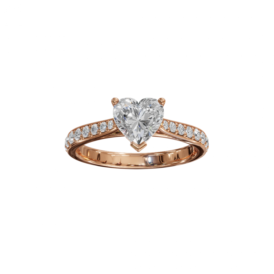 Heart-Shaped Diamond Ring with Pavé Band Heart-Shaped Diamond Ring with Pavé Band