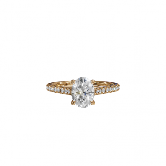 Oval-Cut Solitaire Diamond Pavé Band Ring