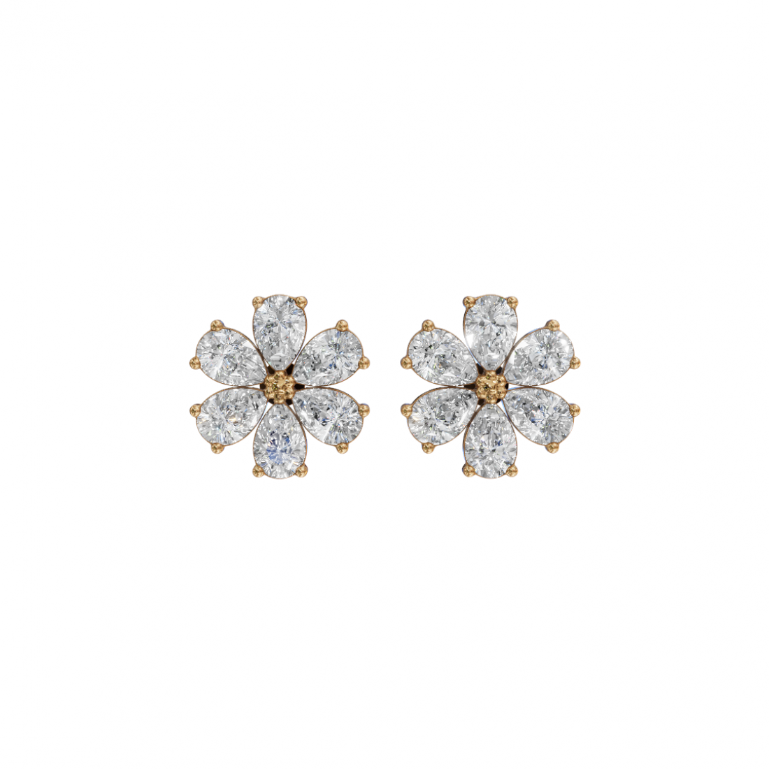 Flower Pear Cut Diamond Stud Earrings Flower Pear Cut Diamond Stud Earrings