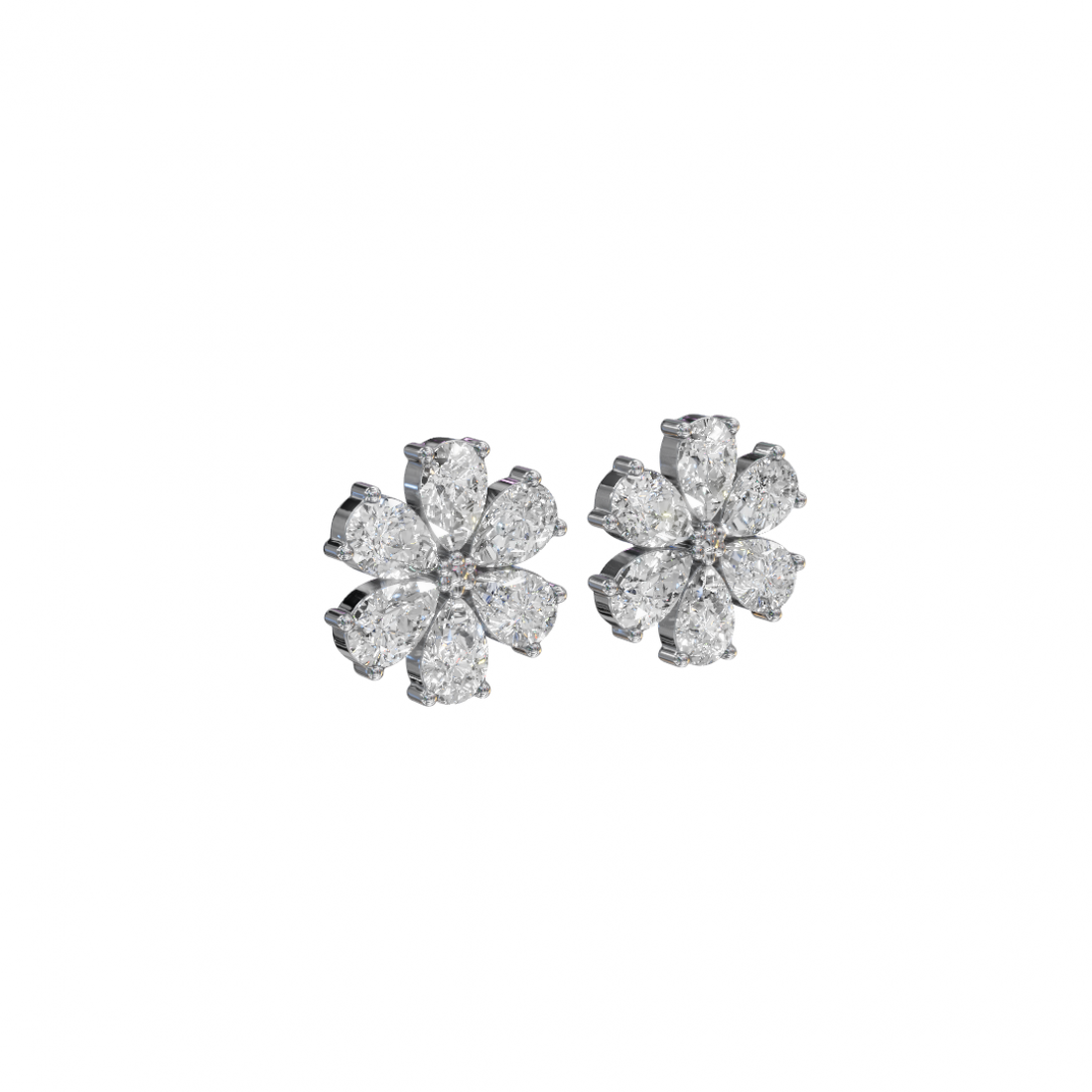 Flower Pear Cut Diamond Stud Earrings Flower Pear Cut Diamond Stud Earrings