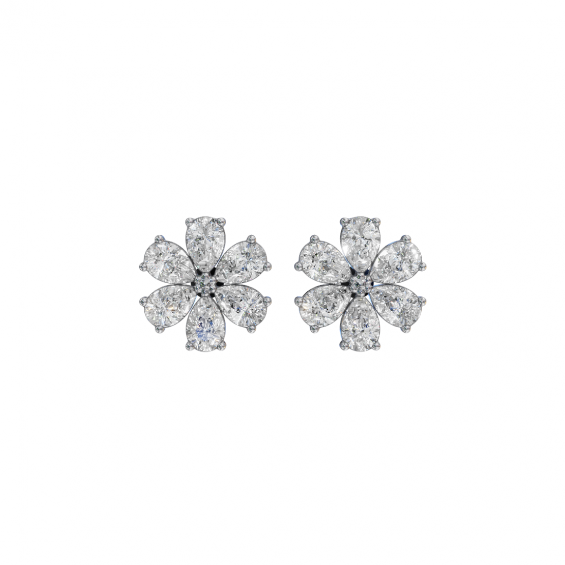 Flower Pear Cut Diamond Stud Earrings Flower Pear Cut Diamond Stud Earrings