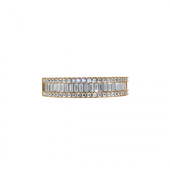 Baguette and Round Diamond Triple Row Band
