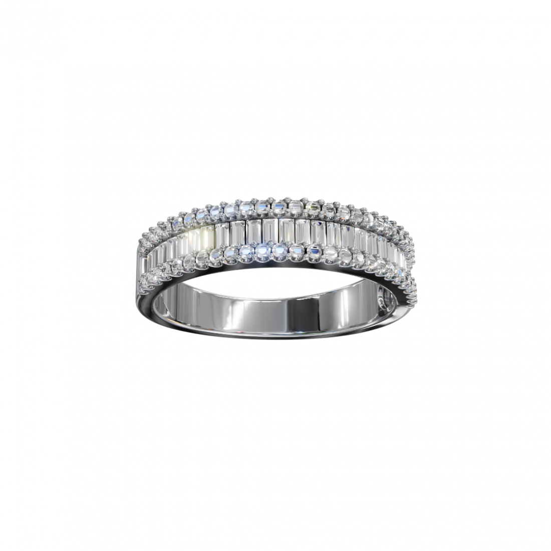 Baguette and Round Diamond Triple Row Band
